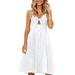 Avamo Women's Sleeveless Adjustable Strappy Summer Beach Swing Dress Ladies Elastic Waist Open Back Sexy V Neck Single-Breasted Boho Dress White S(US 2-4)