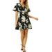 Allegra K Women's Floral V Neck Short Sleeveless Lace Trim Mini A-Line Dress