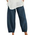 Plus Size Womens Elastic Waist Baggy Pants Cropped Casual Plain Loose Pocket Trousers