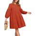 Womenâ€™s Casual Tunic Dress Round Neck Long Sleeve Ruffle Loose Flowy Babydoll Swing Mini Shift Dresses