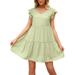 Sexy Dance Casual Ruffled Loose Swing Dress For Women Beach V Neck Solid Pleated Babydoll Tunic T-Shirts Dress