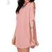 GustaveDesign Women Short Sleeve Off Shoulder Chiffon Beach Dress Summer Casual Sundress Long Tops (Pink,M)