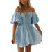 Sexy Dance Women Off Shoulder Puff Sleeve Mini Dress Elastic Waist Swing Dresses Summer Party Sundress