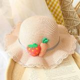 Zdmathe Girl Hat Summer Cap Breathable Straw Hats Cute Cheery Pattern Sweet Princess Hat Seaside With Bag Kids Hats 1-4Y