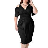 MAWCLOS Women Plus Size Short Sleeve Dress V Neck Solid Stretchy Dresses Ladies Summer Holiday Casual Dress Sexy Party Elegant Dress
