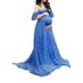 Sexy Dance Womens Off Shoulder Maternity Dress Ruffles Elegant Gowns Relax Fit Maxi Photography Dress Blue XXL(US 14-16)