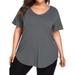 Sexy Dance Plus Size Women's Casual Loose Tops Short Sleeve Solid Color Tee Summer Essential V-neck Shirt