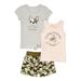 Sweet Butterfly Girls Side Tie Graphic Top, Tank Top and Printed Shorts, 3-Piece Outfit Set, Sizes 4-16