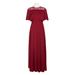Aidan by Aidan Mattox Crew Neck Illusion Cape Sleeve Keyhole Back Pleated Solid Lace Polyester Dress-WINE