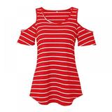 Women Summer Round neck Striped Short Sleeve Striped T-Shirt sports coat