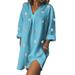 Women Casual Tunic Tops Blouse Shirt Polka Dot laadies Side Slit Oversized Linen Beach Holiday Party Kaftan Loose V-Neck Dress With Pocket