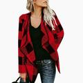 Aktudy Plaid Irregular Cardigan Tops Lapel Woolen Coats Women Outwear (Red M)