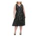 TOMMY HILFIGER Womens Black Embroidered Floral Sleeveless V Neck Below The Knee Fit + Flare Party Dress Size 14W