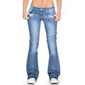 Womens Casual Denim Pants Low-Rise Skinny Slim Fit Jeans Flared Trousers