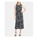 RALPH LAUREN Womens Navy Printed Sleeveless Jewel Neck Tea-Length Sheath Dress Size 0