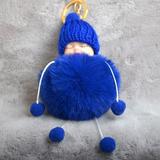 Cute Little Sleeping Baby Foot Doll Fake Fur Fluffy Ball Keychain Car Keyring Women Key Holder BagCharm Jewelry Color Royal Blue