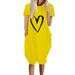 Womens Summer Love Heart Ladies T-Shirt Dress Casual Loose Mini Dresses