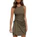 Sexy Dance Women Summer Casual T Shirt Dresses Beach Cover Up Plain Pleated Tank Bodycon Dress with Butterfly Straps Coffee XXL(US 20-22)