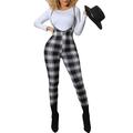 Xingqing Women High Waisted Plaid Pencil Pants Suspender Jumpsuits Overalls Trousers