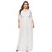Women Plus Size Lace Maxi Dress 3/4 Sleeve Pocket Slim Elegant Party Long Dress White/Black/Burgundy