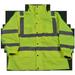 Rain Parka Jacket Waterproof Lime 300D Oxford with Pu Coating Ansi-Isea Class 3, 3-In-1 with Removable Independent Thermal Fleece Jacket, Extra Small