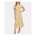 CECE Womens Yellow Floral Short Sleeve Scoop Neck Maxi Sheath Dress Size 14