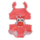 Xingqing Kids Baby Girl Cartoon Embroidered One-Piece Bikini Swimsuit Beachwear Bathing Suits