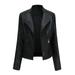 Women?s Faux Leather Jacket, Long Sleeve Lapel Zip Up Moto Biker Short Coat with Pockets