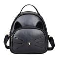 Chinatera Women PU Leather Cartoon Cat Printed Backpack School Bag(Black)