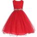 Little Girls Lace Sequin Top Rhinestone Belt Flowers Girls Dresses Red 4 (J36K70)