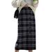Women's Retro High Waist A-Line Wrap Skirts Plaid Print Button Midi Dress