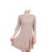 YEMAK Women's 3/4 Sleeve Crewneck Lovely Pompom Cabel Knit Sweater Midi Dress HB3137-MAV-M