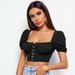 New Women's Puff Sleeve Square Neck Hook Button Curl Short T Shirt Slim Solid Color Vest Elegant Sexy Top