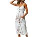 Women Dresses Summer V-Neck Spaghetti Strap Button Down A-Line Backless Swing Midi Dress Sundress