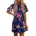 Women Summer Short Mini Dress Casual Bohemia Beach Sundress Ladies Round Neck Tunic Dress