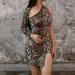 Women Snake Print One Shoulder Long Sleeve Sexy Mini Dress