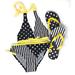 JumpN Splash Girls Black Yellow Polka Dot Striped Bikini w/Flip-Flops