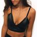 Women Sleeveless Tank Top Leather Deep V-neck Halter Strappy Bustier Vest
