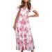 Bescita Women's Summer V-Neck Dress for Women's Beach Bohemian Floral Print Ruffles Holiday Dress for Women