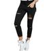 MERSARIPHY Women Solid Color High Waist Slim Fit Drawstring Ripped Jeans