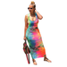 Women Tie Dye Sleeveless Sheath Print Dress U-shaped Neck Lace Up Back Maxi Dress