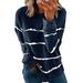 Winnereco Women Sweatshirt Stripe O-Neck Top Long Sleeve Pullover (Navy Blue 5XL)