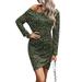 Julycc Womens Leopard Print Long Sleeve Bodycon Tulip Hem T Shirt Mini Dress