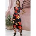 Senfloco Women Summer Maxi Dresses -Casual Vintage Short Sleeves Sun Beach Party Dresses High Waist Tunic High Low Dresses