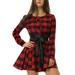 Allegra K Women's Plaids Long Sleeves Belted Mini Shirt Dress