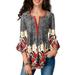 Women Blouse Three Quarter Sleeve Floral Print Causal Loose Tunic Ladies Blouse Shirts Fashion Plus Size Women Clothing 5XL