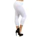 Lady Seamless Capri Leggings w/ High Wast Pants Tummy Control Workout Running 4 Way Stretch Yoga Leggings - (White)