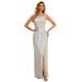 Ever-Pretty Women's One Shoulder Sleeveless Split Shiny Maxi Evening Dress 00116 Rose Gold US16
