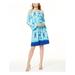 INC Womens Blue Cold Shoulder Printed Long Sleeve Halter Above The Knee Shift Dress Size XL