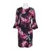 London Times London Times Crew Neck Circular Flounce Sleeve Floral Print Zipper Back Stretch Crepe Dress-PLUM ROSE